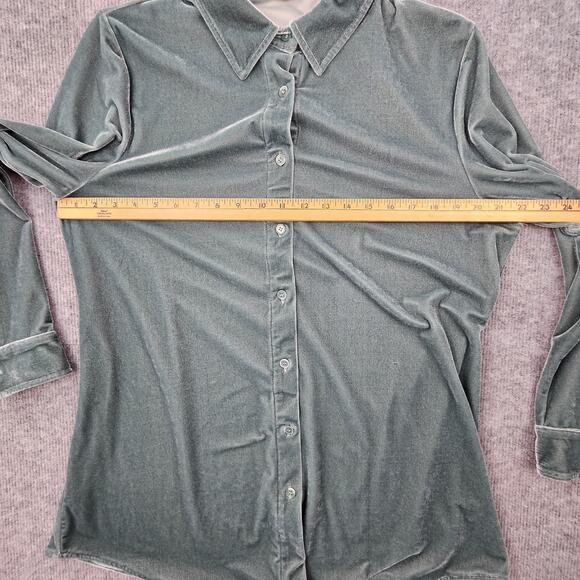 Soft Surroundings Womens Large Velvet Button Down Shirt Boho Retro Teal Layering - Picture 3 of 6